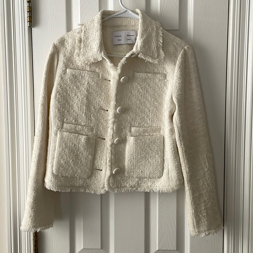 Proenza Schouler Cotton Tweed Crop Jacket Coat size 0 Ivory White